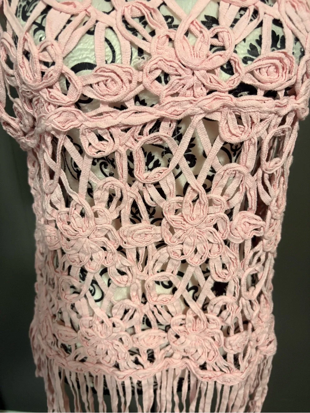 POL Pink Crocheted Knit Fringe Sleeveless Top - Picture 4 of 7